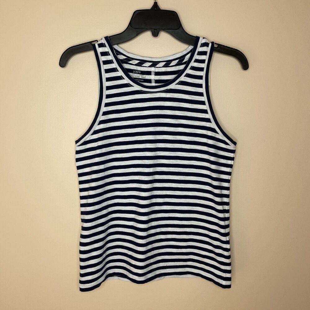 J.CREW Girlfriend Tank Top Women XXS Navy Stripe NEW 100% Cotton BY944